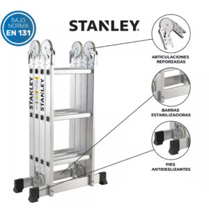 Escalera Aluminio Stanley AY503 12 ESC articulada 4x3 aluminio con plataforma - Imagen 3