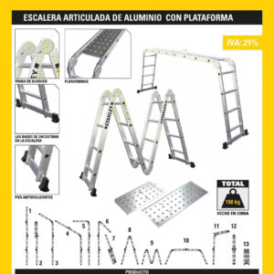 Escalera Aluminio Stanley AY503 12 ESC articulada 4x3 aluminio con plataforma - Imagen 8