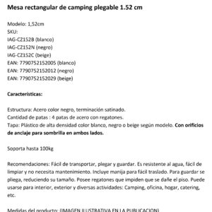 Mesa plegable 152 cm VX Play Beige - Imagen 5