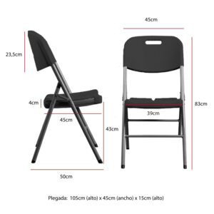Set x 4 SILLA PLEGABLE VX Play reforzada premium 4 UNIDADES Negro - Imagen 2