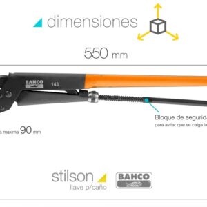 Llave Caño Ajustable Bahco 143 90mm Apertura Stilson - Imagen 3