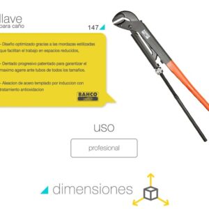 Llave Caño Bahco 147 Ajustable Stilson Apertura - Imagen 6
