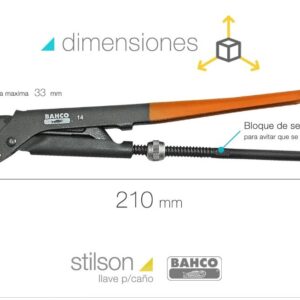 Llave Caño Ajustable Bahco Nº 140 215mm Stilson - Imagen 3