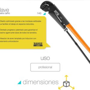 Llave Caño Ajustable Bahco 143 90mm Apertura Stilson - Imagen 4