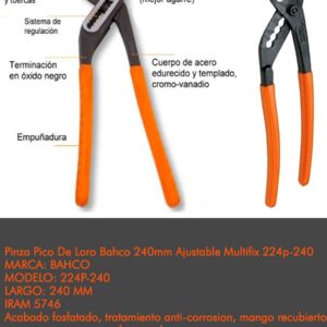 Pico Loro Bahco Pinza Ajustable Polygrip 224p 240 Mm - Imagen 4