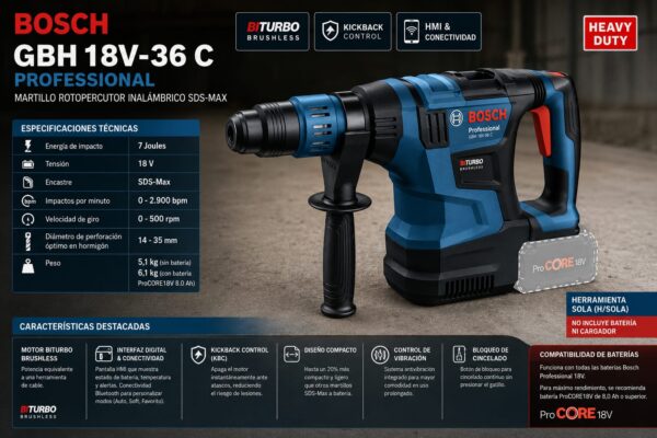 Martillo rotopercutor Bosch GBH-18V-36-C