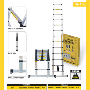 Escalera telescópica Stanley soft close 3,8 m + estabilizador 13 esc - Imagen 4